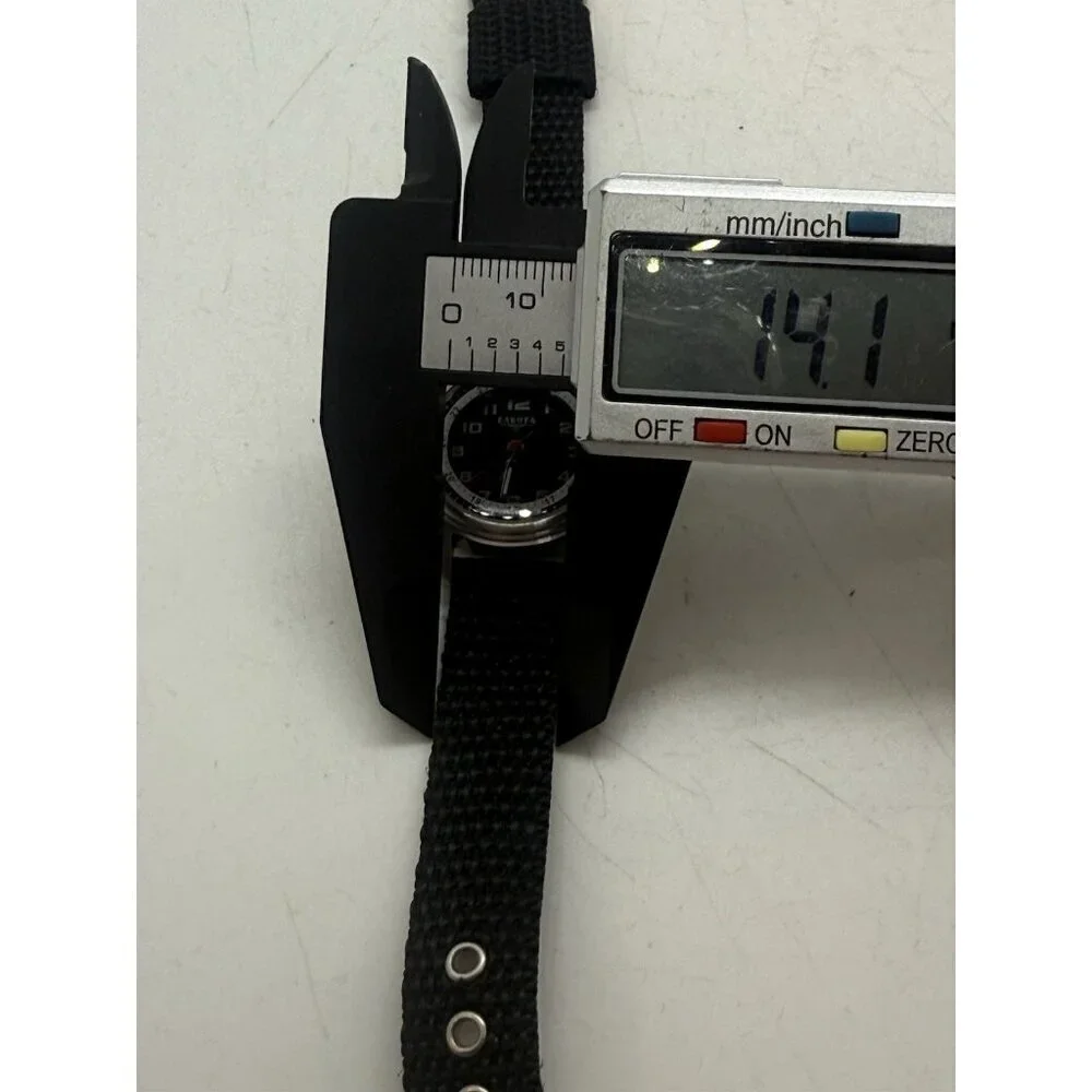 Dakota Round Stainless Steel Watch Canvas Black Band Mineral Glass Crystal 3 ATM